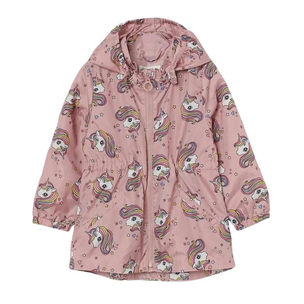 H&M Light Pink Hooded Unicorn Windbreaker Sz 7